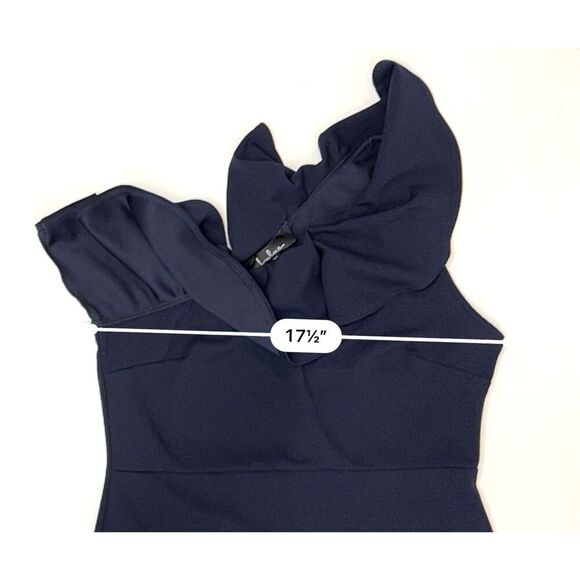 Lulu's Forever Ruffle One Shoulder Trumpet Dress Navy XL Sexy Cruise Date Night‎ - Picture 8 of 13